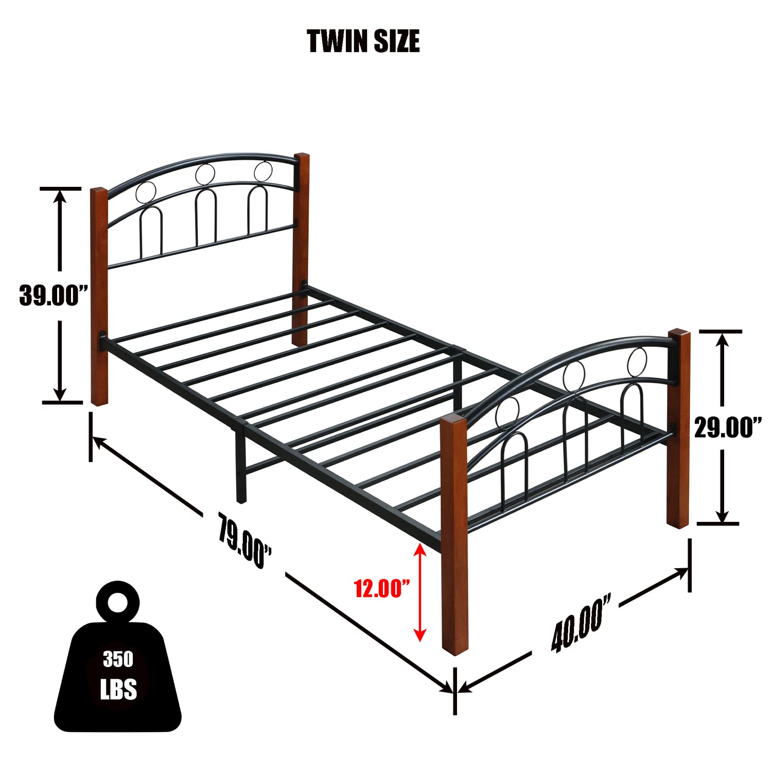 Better Home Products Empire Twin Size Platform Metal Bed Frame in Black Cherry